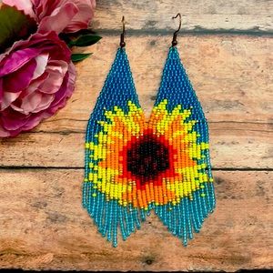 Sunflower beaded earring